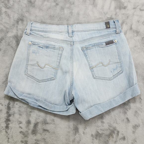 7 For All Mankind Shorts Womens 28 Blue Mid Roll Broken Twill Coco Prive Stretch - Picture 2 of 15
